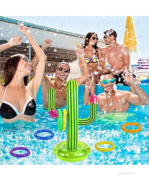 EOPER 2 Pieces Inflatable Cactus 16 Pieces Ring Toss Game Target Toss Floating Swimming Ring Toss Toys Beach Party Supplies Water Base Swimming Pool Game Float Party Water Fun Toys for Kids Adults