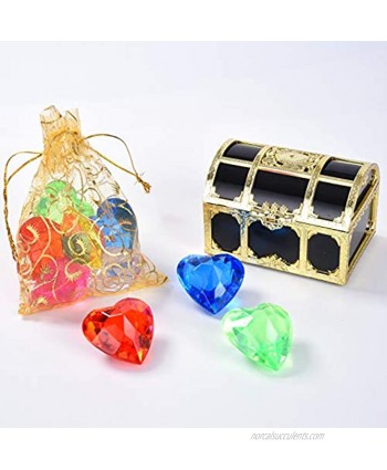 Jinhua Yiyan Diving Gem Pool Toy 6 Colorful Big Heart Shaped Gem Set with Treasure Pirate Box and Golden Mesh Bag Summer Swimming Gem Diving Toys Set Dive Throw Toy
