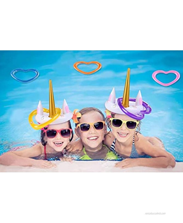 JULY'S SONG Inflatable Unicorn Pool Toys for Kids Floating Ring Toss Fun Water Game for Girls Gift Box