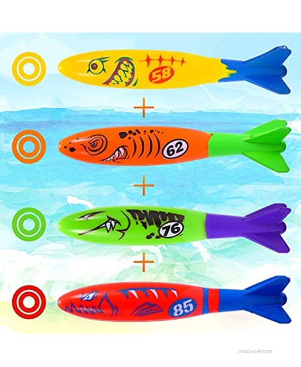 LET'S GO! Pool Toys for Kids Age 3-12 Diving Toys with Pool Torpedo Diving Rings Diving Seaweeds Toypedo Shark Diving Gems Storage Bag for Kid Underwater Swimming Diving Pool Toy