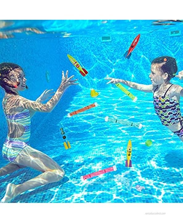 liberry Diving Pool Toys 32PCS Diving Toys with Diving Rings Diving Sticks Torpedo Bandits Gems and Storage Bag Durable Pool Toys for Kids 3-10 for Diving Training Gift