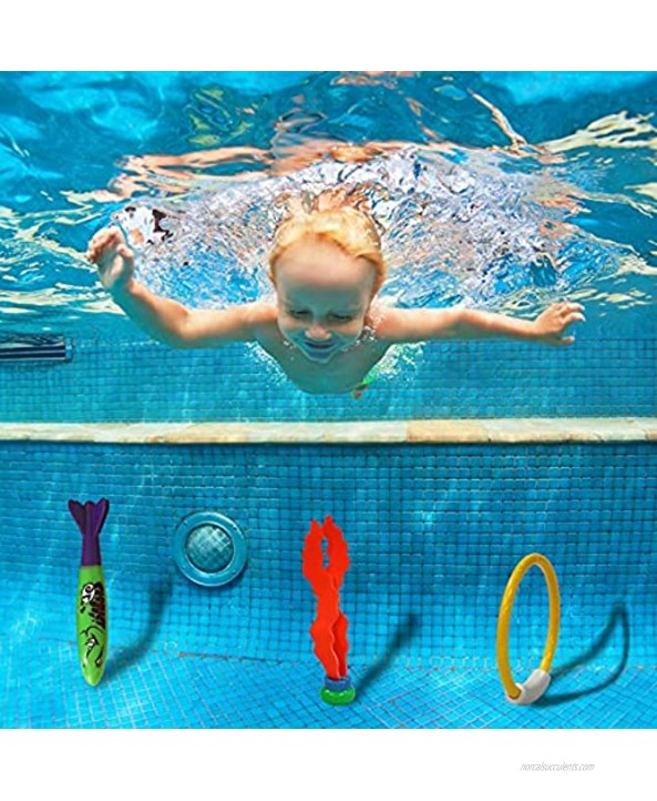 LITUDISO Summer Fun Underwater Swimming Diving Pool Toy Set Games Training Gift for Childs 4 Diving Rings5” 4 Diving Sticks7” 3 Diving Fish3” and A Set of 6 Gems etc.