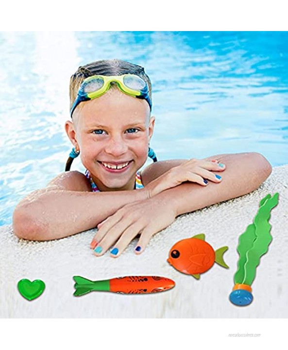 LITUDISO Summer Fun Underwater Swimming Diving Pool Toy Set Games Training Gift for Childs 4 Diving Rings5” 4 Diving Sticks7” 3 Diving Fish3” and A Set of 6 Gems etc.