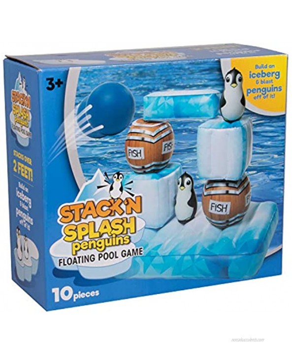 SCS Direct Stack 'n Splash Penguins Floating Pool Game Build It Hit It Knock It Down! 10-Piece Set Includes 2 Balls Stacks Over 2 Feet High!