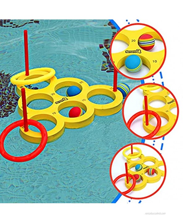 SevenQ Pool Toys Ring Toss Game Swimming Pool Party Game Toys for Teens Adults Floating Foam Ring Toy with Balls and Rings Kids Pool Toys Outdoor Games 22PCS Yellow
