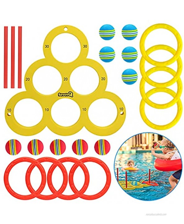 SevenQ Pool Toys Ring Toss Game Swimming Pool Party Game Toys for Teens Adults Floating Foam Ring Toy with Balls and Rings Kids Pool Toys Outdoor Games 22PCS Yellow