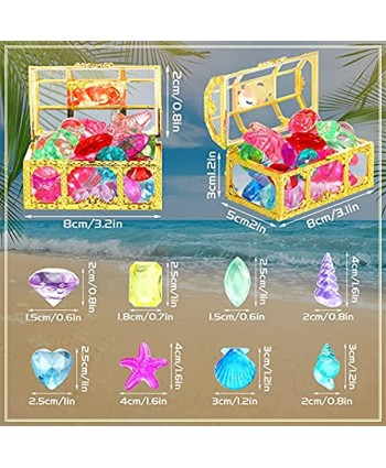 Sumind 60 Pieces Halloween Pirate Gem Jewelry Treasure Toys with 3 Treasure Chests Diamonds Pool Toys Activity Party Decorations for Pirate Adventure Themed Event Party Decorations