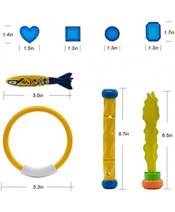 VANNPOOY Diving Toys 22 Pcs Jumbo Dive Toys Kits 3 Diving Sticks 3 Diving Seaweed 4 Diving Rings 4 Diving Rockets 8 Diving Gems Summer Pool Toys for Kids 3-10
