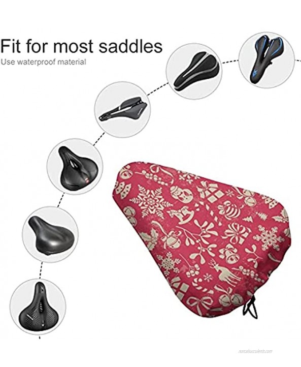 Bike Seat Cover Merry Christmas Tree Bell Holly Leaves Winter Buffalo Plaid Waterproof Bicycle Seat Rain Cover With Drawstring Sun Water Dust Resistant Bike Saddle Cushion Cover Protector Shield