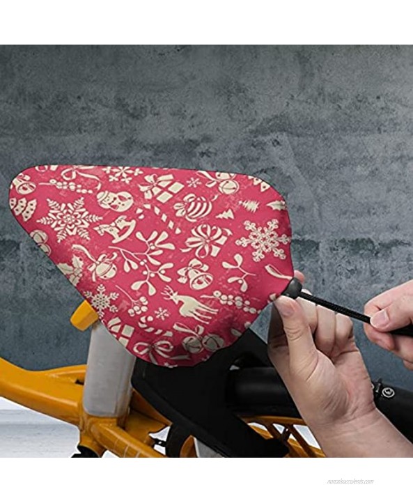 Bike Seat Cover Merry Christmas Tree Bell Holly Leaves Winter Buffalo Plaid Waterproof Bicycle Seat Rain Cover With Drawstring Sun Water Dust Resistant Bike Saddle Cushion Cover Protector Shield