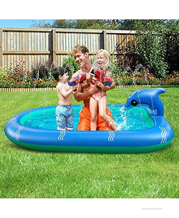 Akbekcal Inflatable Swimming Pool 67x42x20 Splash Pad Baby Pool Inflatable Sprinkler for Kids,Plastic Pool Toddler Outdoor Toys for Backyard Blue-Dolphin