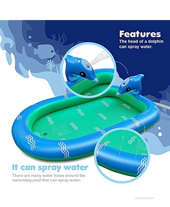Akbekcal Inflatable Swimming Pool 67x42x20 Splash Pad Baby Pool Inflatable Sprinkler for Kids,Plastic Pool Toddler Outdoor Toys for Backyard Blue-Dolphin
