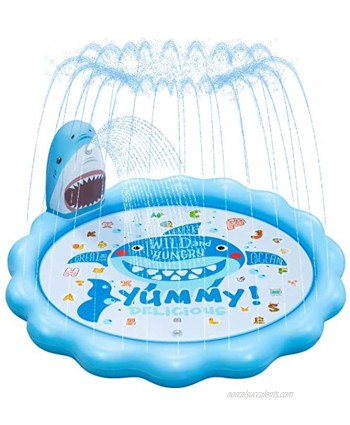 Amasava 68" Splash Pad 3-in-1 Shark Sprinkler for Kids Inflatable Sprinkle and Splash Water Toy for Learning from A to Z Outdoor Wading Pool Backyard Water Fun for Kids and Toddlers