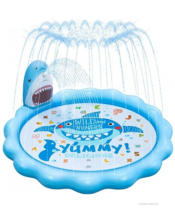 Amasava 68 Splash Pad 3-in-1 Shark Sprinkler for Kids Inflatable Sprinkle and Splash Water Toy for Learning from A to Z Outdoor Wading Pool Backyard Water Fun for Kids and Toddlers