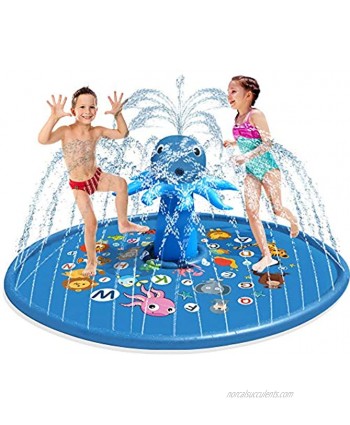 Baztoy Sprinkler for Kids Splash Pad 67" Larger Baby Wading Swimming Pool Toddler Summer Play Mat Outdoor Inflatable Octopus Water Toys Party Fountain for Boys Girls