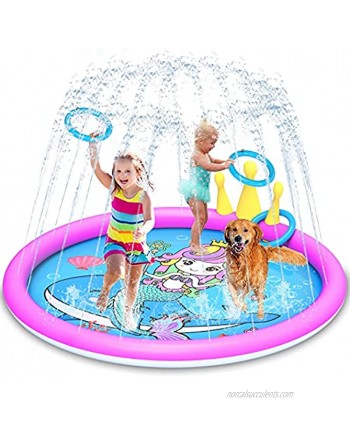 GiftInTheBox 3-in-1 Splash Pad for Girls 68 Inch Large Sprinkler Play mat for Kids Dogs,Inflatable Kiddie Baby Wading Pool with 4 Toss Rings Outdoor Shallow Swimming Pool for Babies and Toddlers