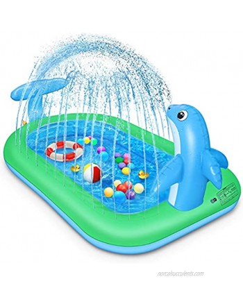 HVX Inflatable Splash Pad Water Sprinkler Pool for Kids Toddlers Outdoor Play 2-in-1 Upgraded Outside Water Toys for Baby Play Mat for 2 -12 Year Old Girls Boys,75x26in Wading Pool Dolphin