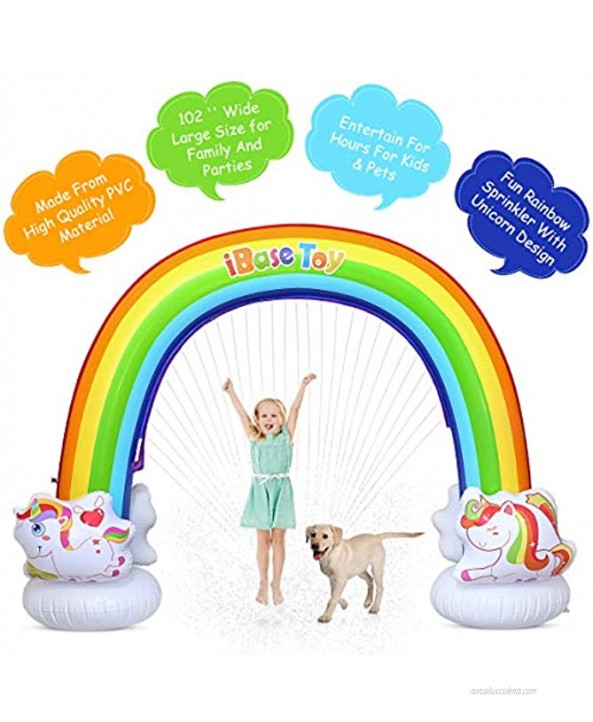 iBaseToy Rainbow Sprinkler for Kids 7.3 x 6.1 Ft Inflatable Water Sprinklers Toys for Summer Outdoor Backyard Yard Lawn Fun Kids Sprinkler Water Toys Games for Toddlers Boys Girls Adults