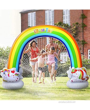 iBaseToy Rainbow Sprinkler for Kids 7.3 x 6.1 Ft Inflatable Water Sprinklers Toys for Summer Outdoor Backyard Yard Lawn Fun Kids Sprinkler Water Toys Games for Toddlers Boys Girls Adults