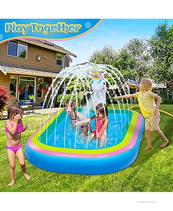 iBaseToy Unicorn Sprinkler Pools for Kids Splash Pad Inflatable Kiddie Pool for Outside Splash Mat Baby Paddling Pool for Backyard Water Sprinkler Toys Games for Summer Outdoor Toddlers Play 68