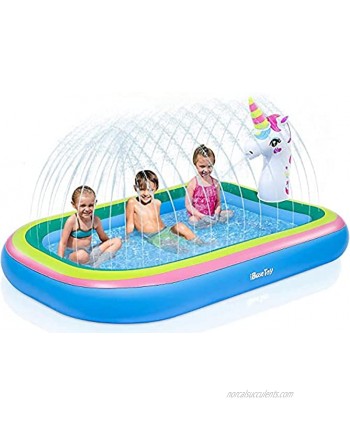 iBaseToy Unicorn Sprinkler Pools for Kids Splash Pad Inflatable Kiddie Pool for Outside Splash Mat Baby Paddling Pool for Backyard Water Sprinkler Toys Games for Summer Outdoor Toddlers Play 68"