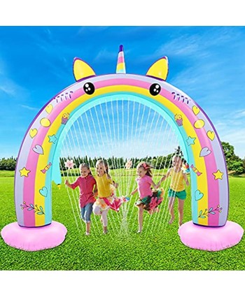 Inflatable Rainbow Sprinkler for Kids Giant Unicorn Sprinkler for Kids Inflatable Rainbow Arch Sprinkler for Summer Outdoor Backyard Yard Lawn Kids Sprinkler Water Toys for Toddlers Boys Girls Adults