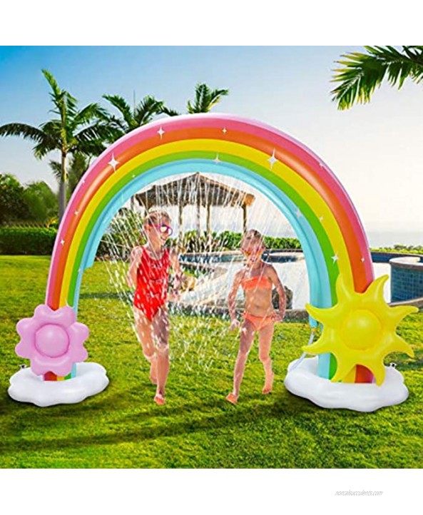 Inflatable Rainbow Water Sprinkler More Stable Inflatable Rainbow Yard Larger Outdoor Summer Toys with Detachable Flower and Sun Inflatable Water Park Fun Backyard Fountain Rainbow Sprinkler for Kids