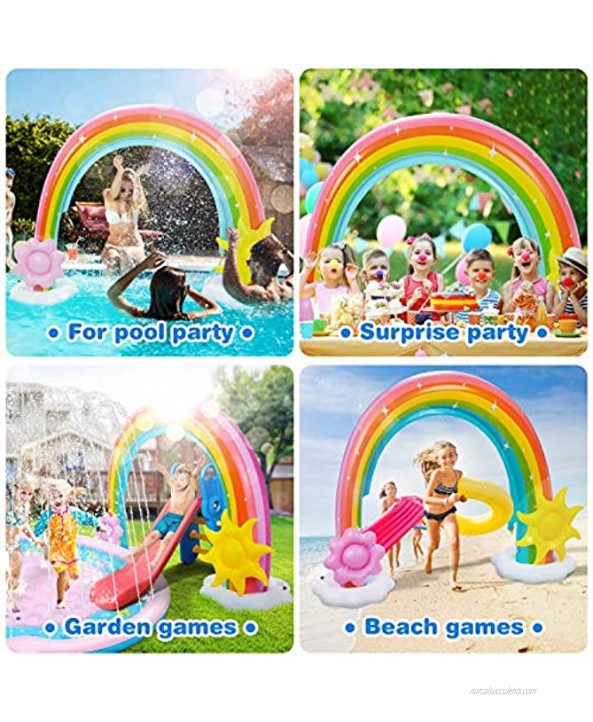 Inflatable Rainbow Water Sprinkler More Stable Inflatable Rainbow Yard Larger Outdoor Summer Toys with Detachable Flower and Sun Inflatable Water Park Fun Backyard Fountain Rainbow Sprinkler for Kids