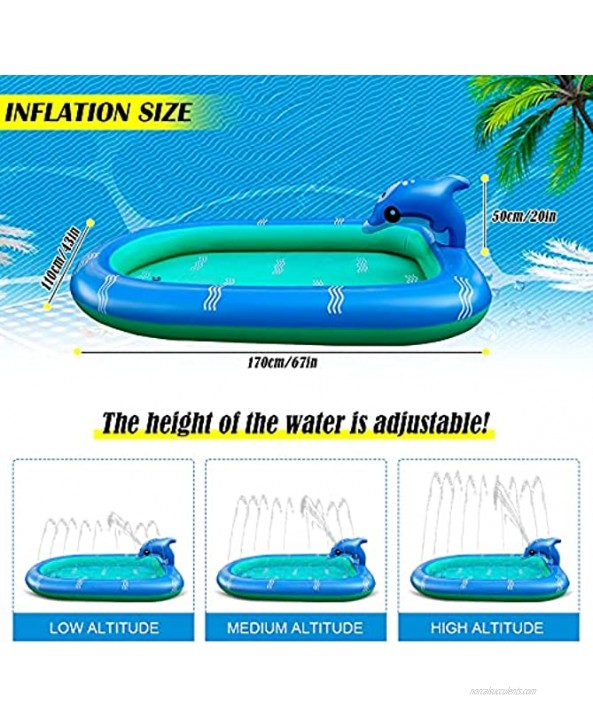 Inflatable Sprinkler Pool for Kids 67 x 45 3 in 1 Dolphin Splash Pad for Kids and Toddlers Baby Toddler Wading Pool Summer Kiddie Pool | Outdoor Water Toys Play Mat for Boys Girls