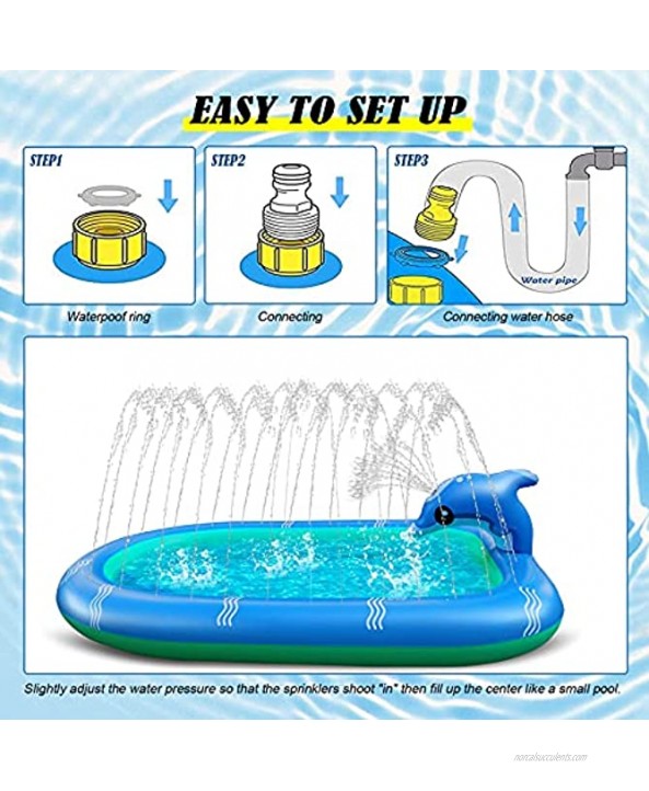 Inflatable Sprinkler Pool for Kids 67 x 45 3 in 1 Dolphin Splash Pad for Kids and Toddlers Baby Toddler Wading Pool Summer Kiddie Pool | Outdoor Water Toys Play Mat for Boys Girls
