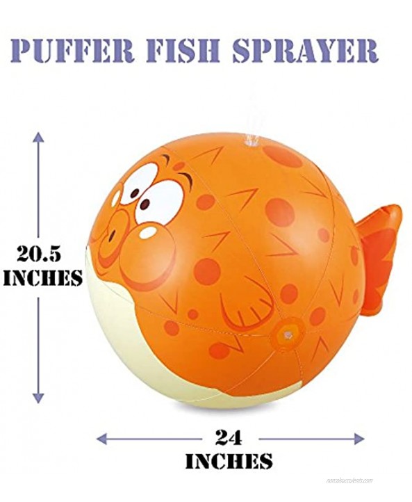 Kids Sprinkler Puffer Fish Sprayer Summer Fun Inflatable Sprinkler Water Spray Ball Fish Water Toys for Kids for Ages 3+
