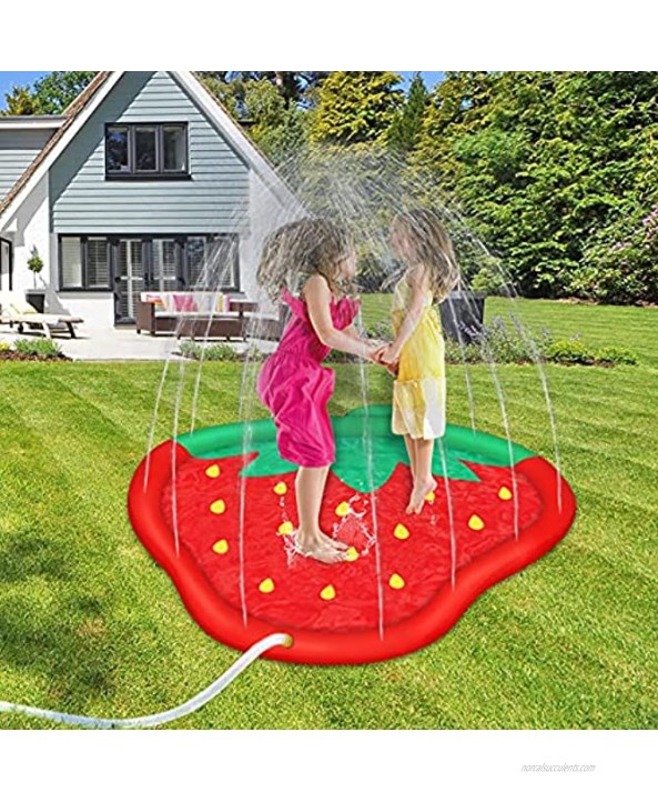 Litviz Splash Play Mat Pad for Kids 65 Inch Strawberry Water Sprinkler Splash Pad for Wading Summer Outdoor Swimming Pool Toys for Toddlers and Children Teenagers