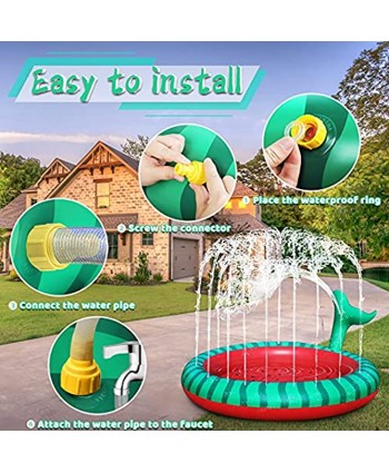 lunaoo Inflatable Splash Pad 65" Spray Kiddie Pool Sprinkle Splash Mat PVC Plastic Pool Sprinkler for Kids ,Toddlers Babies,Watermelon