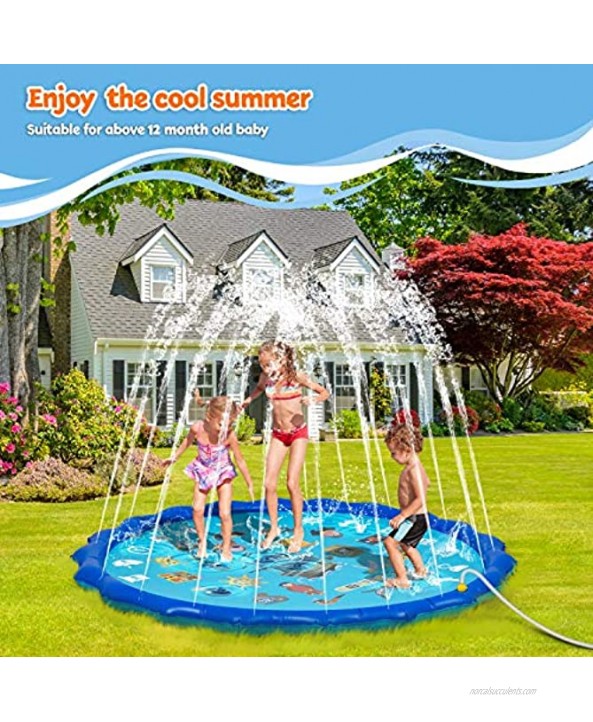 OBUBY Sprinkle & Splash Play Mat Sprinkler for Kids,Upgraded 68' Summer Outdoor Water Toys Wading Pool Splash pad for Toddlers Baby Outside Water Play Mat fo Blue