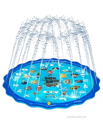 OBUBY Sprinkle & Splash Play Mat Sprinkler for Kids,Upgraded 68' Summer Outdoor Water Toys Wading Pool Splash pad for Toddlers Baby Outside Water Play Mat fo Blue
