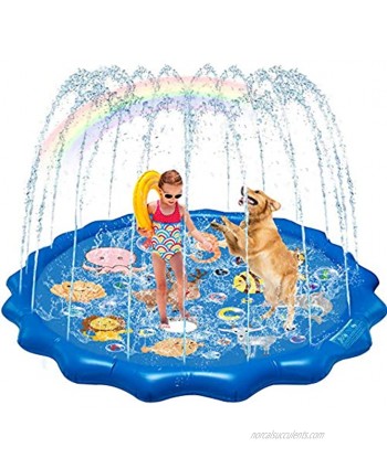QDH Splash Pad Sprinklers for Kids Dogs 68'' Splash Play Mat Summer Outdoor Water Toys for Toddlers Baby Wading Pools Outside Backyard Kids Sprinkler