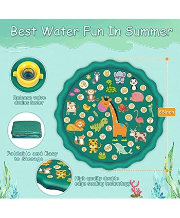 SoulFox Splash Pad 68" Sprinkler Mat for 1-12 Ages Baby Kids Girls Boys Fun Backyard Toddler Water Pad Sprinkler -Swimming Pool 3-in-1Baby Sprinkler Pad Summer Outdoor Water Toys.