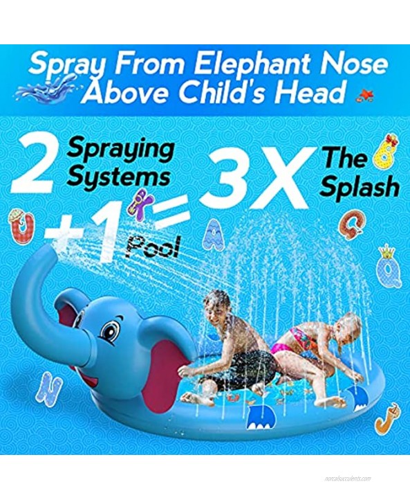 Splash Pad 82 Outside Sprinkler Play Mat for Kids 3 in 1 Inflatable Elephant Summer Outdoor Baby Swimming Pool Extra Large Wading Pool Fun Water Toys for Girls and Boys