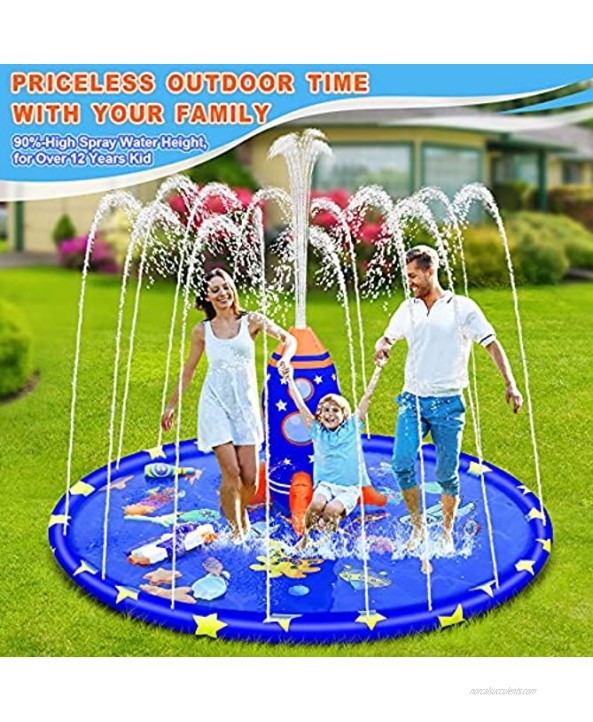 Splash Pad for Kids 70 Large Unique Inflatable Splash Pad Sprinkler with Rocket Spray Water Fun Blue Backyard Fountain Play Mat for Toddlers Learning Wading Pool Summer Outdoor Splash Water Toy