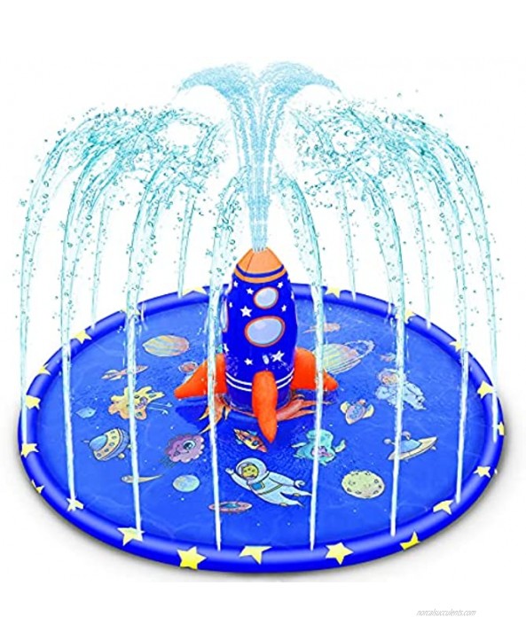 Splash Pad for Kids 70 Large Unique Inflatable Splash Pad Sprinkler with Rocket Spray Water Fun Blue Backyard Fountain Play Mat for Toddlers Learning Wading Pool Summer Outdoor Splash Water Toy
