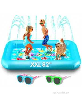 Splashie XXL Splash Pool 82" Inflatable Sprinkler Pad for Kids Toddlers Girls Boys Dogs Splash Play Mat for Outdoor Yard Fun Water Toys Summer Outdoor Activities Children Ages 2-12 Blue