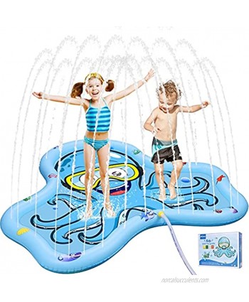 Sprinkler for Kids 70" Large Size Non-Slip Sprinkler & Splash Play Pad Mat Water Toys Inflatable Splash Pad Sprinkle Pool Outdoor Summer Party Water Fun for Children Youth Kids Boys Girls Sky Blue