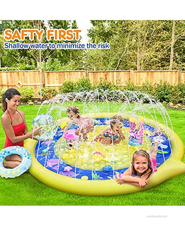 Sprinkler for Kids 70'' Non-Slip Splash Pad Play Mat for Babies Toddlers Summer Outside Inflatable Wading Pool Water Mat Toys Backyard Garden Party Fountain Water Outdo
