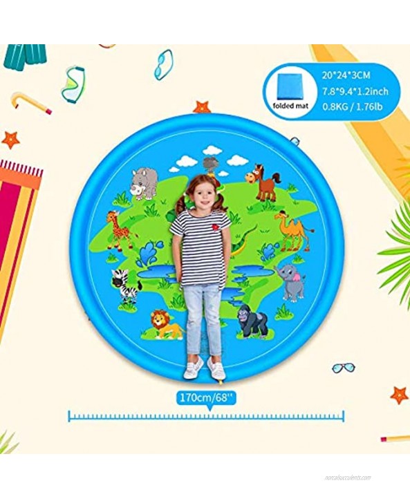 Sprinkler for Kids Splash Play Mat 67x67inch Outside Outdoor Summer Water Toys for 1-12 Years Old Wading Learning Pad Swimming Party Favors Gift for Children Toddlers Boys Girls Dinosaur Green