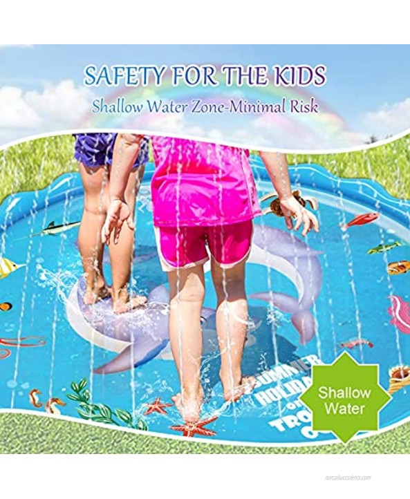 Toffos Splash Pad for Kids Size 68'' Sprinkler Summer Outdoor Water Mat Toys Wading Swimming Pool Backyard Fountain Play Mat for for Boys & Girls Ages 3 12 Year Old
