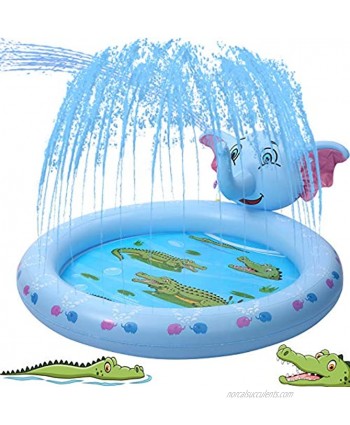 TriMagic Inflatable Sprinkler Pool for Babies and Toddlers 65x65x8 Inch Splash Pool for Kids Boys Girls Outdoor Backyard Water Play Elephant Crocodile Themed Summer Water Toys Kiddie Wading Pool