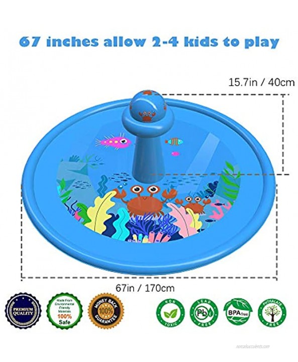 VATOS Sprinkler Splash Pad for Kids Toddlers 67 Kiddie Pool UFO Outdoor Inflatable Water Play Mat Toys for 1-12 Year Old Girls Boys | Rotating Water Spray Column Fun Garden Summer Toys