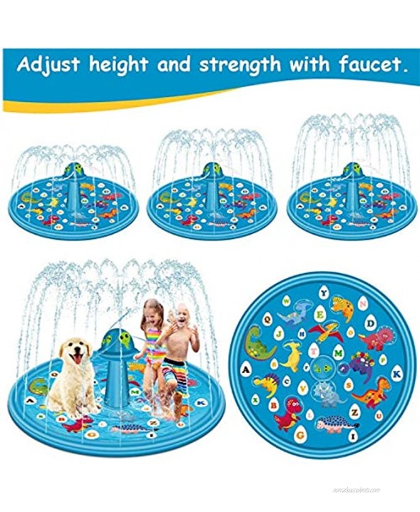 Winique Sprinkler for Kids 68” Upgraded Inflatable UFO Sprinkle & Splash Pad Wading Pool Educational Outdoor Water Toy with Alphabet Animal Sprinkler Mat Boys Girls 3+ Years Old Deep Blue