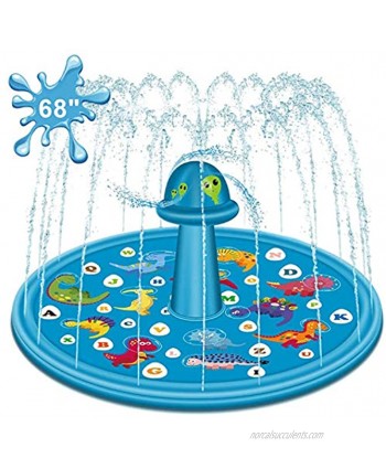 Winique Sprinkler for Kids 68” Upgraded Inflatable UFO Sprinkle & Splash Pad Wading Pool Educational Outdoor Water Toy with Alphabet Animal Sprinkler Mat Boys Girls 3+ Years Old Deep Blue