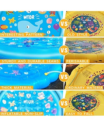 WTOR Sprinkler Pad for Kids Splash Pad Inflatable Non-Slip Bubble 68" Water Play Summer Outdoor Outside Backyard Toys Kiddie Wading Swimming Shallow Pool for Kids Toddlers Boys Girls